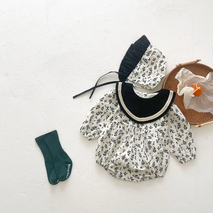 -ベビー フラワー 長袖 ロンパース ボンネット セット - mamahalo shop - 長袖ロンパース -  べビー服 - 子供服 - 男の子 - 女の子