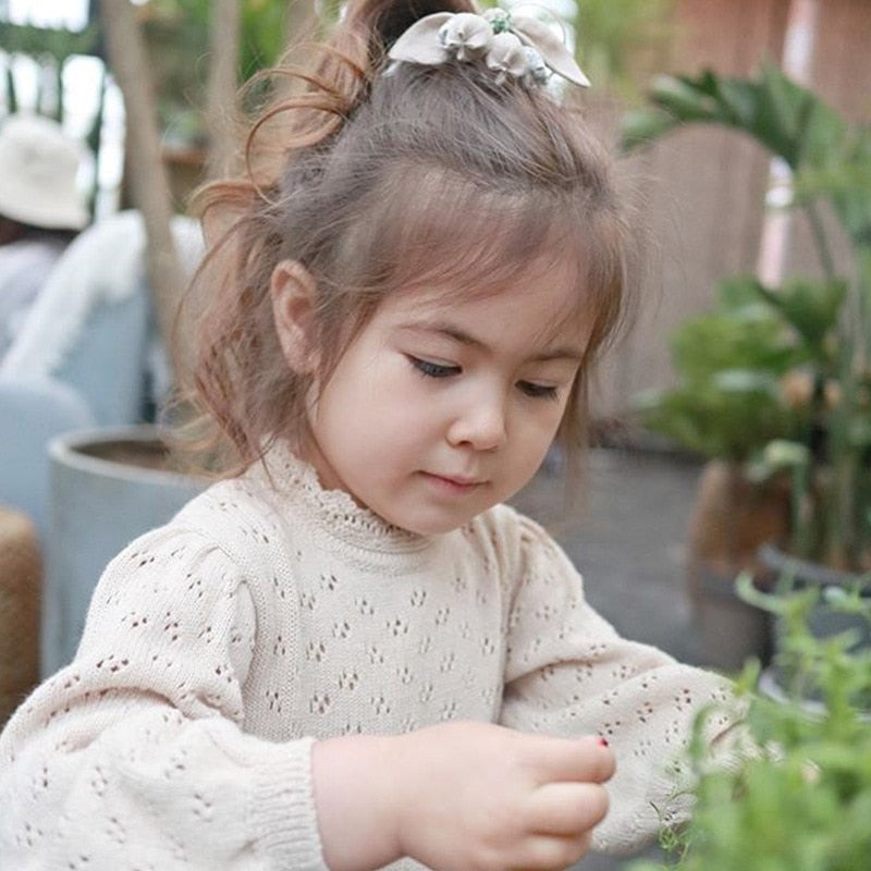 -ベビー キッズ レースニット パフスリーブ トップス - mamahalo shop - ニット・セーター -  べビー服 - 子供服 - 男の子 - 女の子