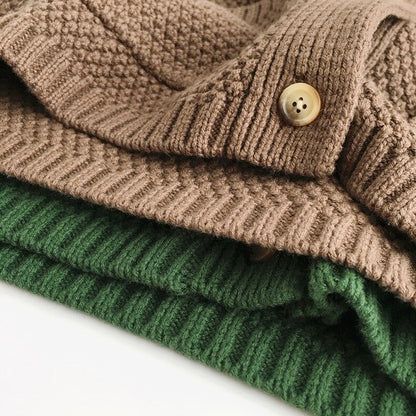 -キッズ服 カーディガン ジャケット アウター ニット ルーズ ポケット 無地 茶色 緑 2色 男の子 女の子 - mamahalo shop - カーディガン・パーカー -  べビー服 - 子供服 - 男の子 - 女の子