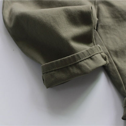 -キッズ服 長袖シャツ ジャンプスーツ つなぎ シンプル ベーシック 無地 アーミーグリーン ベージュ 2色 男の子 - mamahalo shop - 長袖ジャンプスーツ -  べビー服 - 子供服 - 男の子 - 女の子