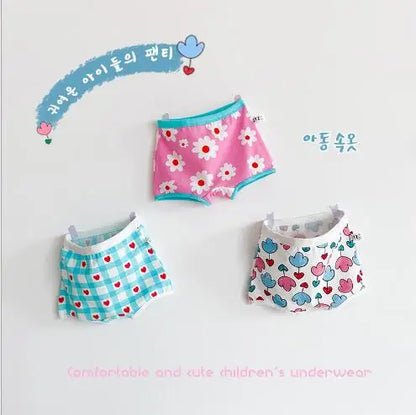 -キッズ下着3枚セット ガールズパンツ アンダーウェア フラワー花柄チェック ボクサー/ブリーフ【mh0004081】 - mamahalo shop - 幼児用下着 -  べビー服 - 子供服 - 男の子 - 女の子