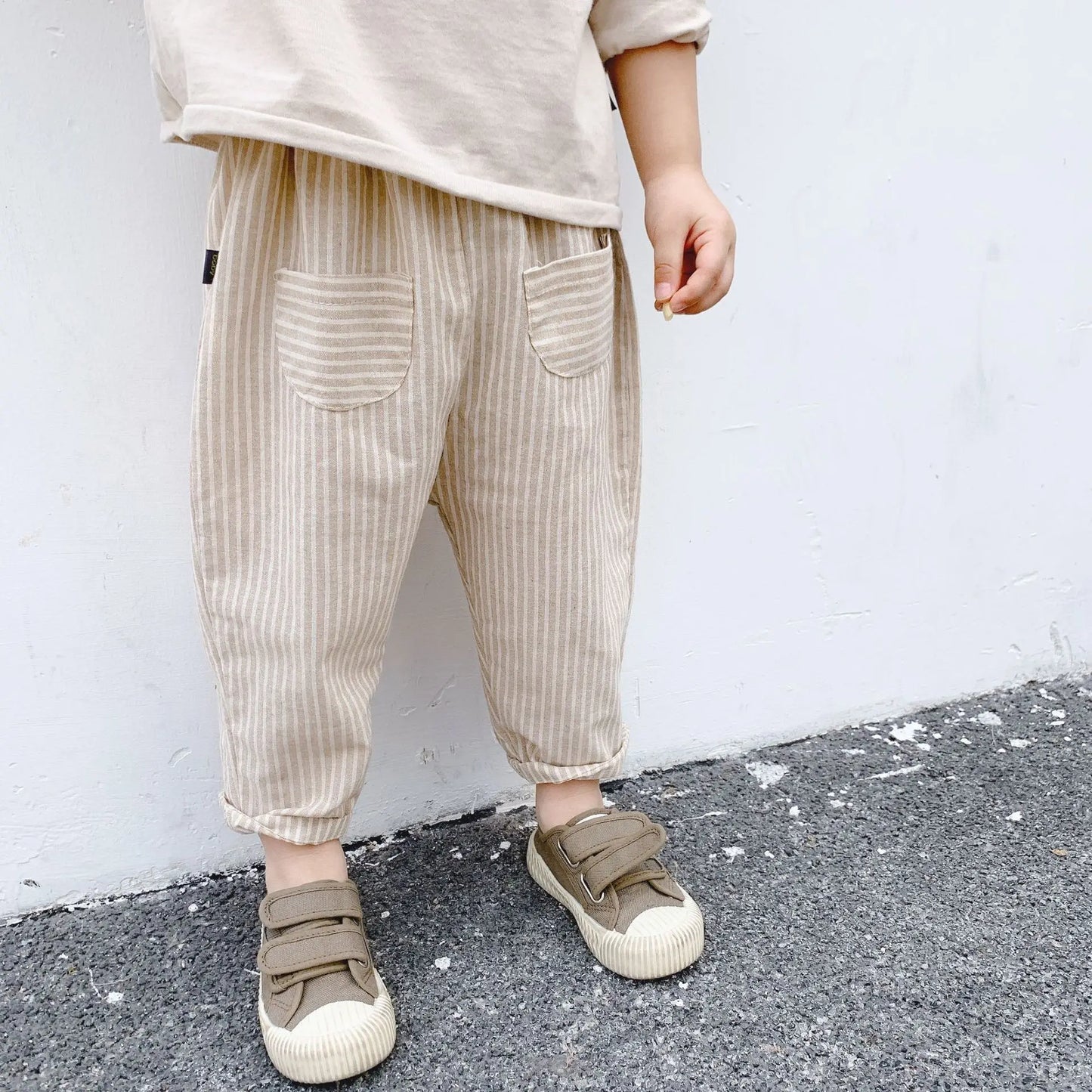 -キッズパンツ ルーズクロップドパンツ ストライプ 2カラー【mh0006302】 - mamahalo shop - ロングパンツ・スウェットパンツ -  べビー服 - 子供服 - 男の子 - 女の子