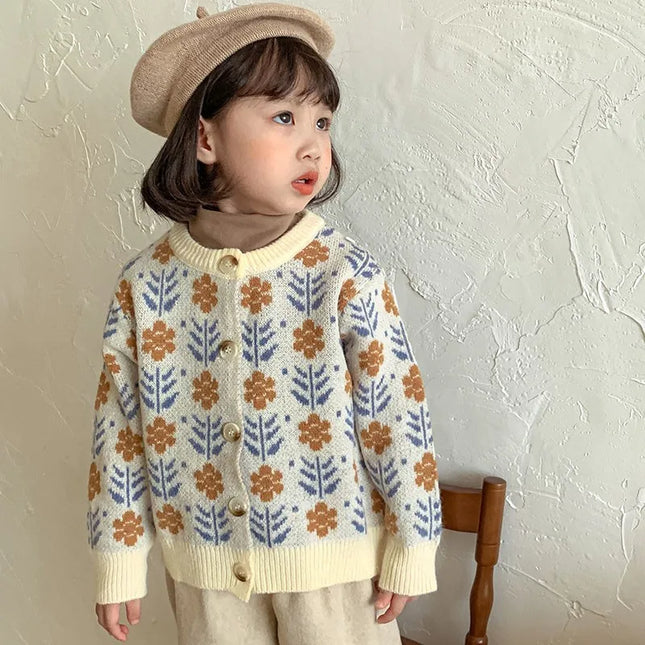 キッズカーディガン ニットジャケット フラワー花柄 - mamahalo shop - カーディガン・パーカー - ベビー服 - 子供服 - 男の子 - 女の子