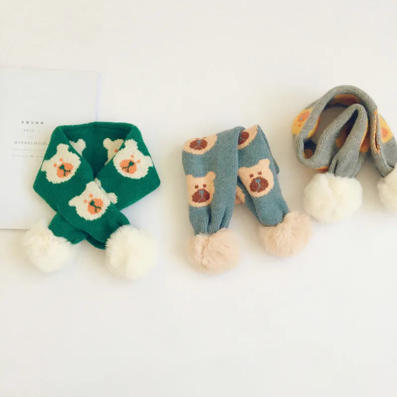 -ベビー キッズ くま ベア ぽんぽん マフラー【mh0000293】 - mamahalo shop - ネックウォーマー -  べビー服 - 子供服 - 男の子 - 女の子