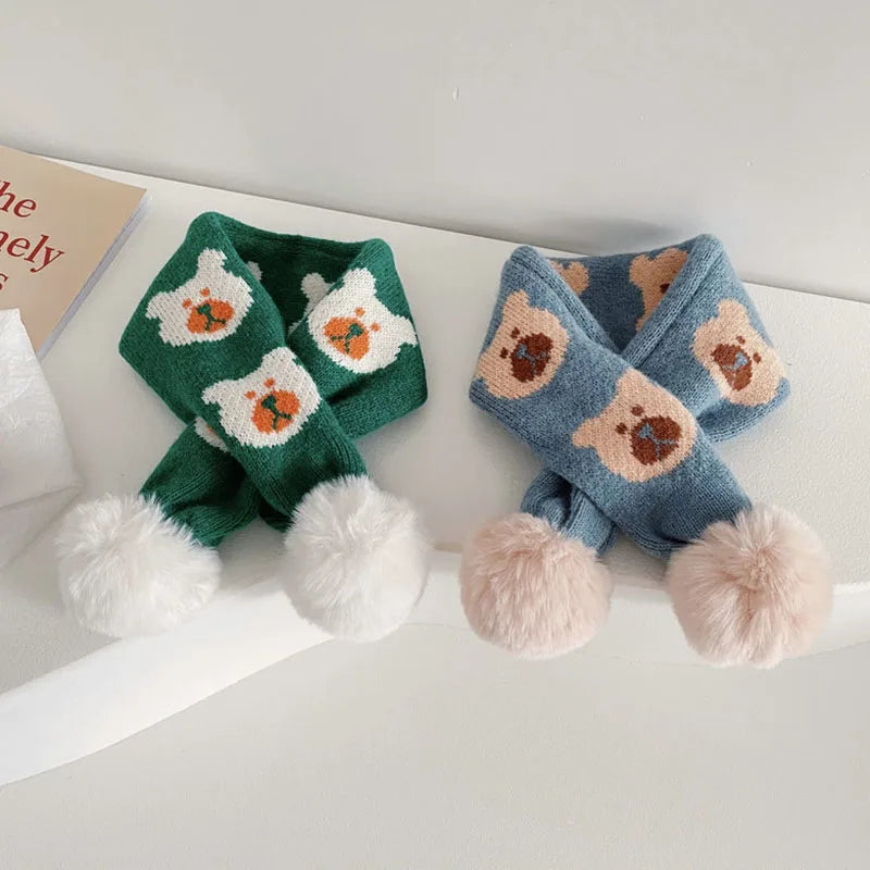 -キッズ くま ぽんぽん付き マフラー - mamahalo shop - ネックウォーマー -  べビー服 - 子供服 - 男の子 - 女の子