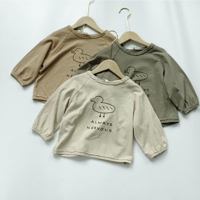 キッズ あひる コットンリネン トップス Tシャツ - mamahalo shop - 長袖Tシャツ - ベビー服 - 子供服 - 男の子 - 女の子