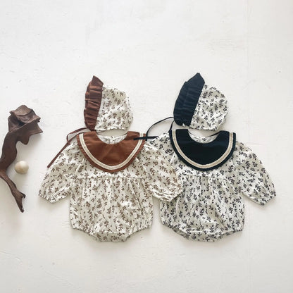 -ベビー フラワー 長袖 ロンパース ボンネット セット - mamahalo shop - 長袖ロンパース -  べビー服 - 子供服 - 男の子 - 女の子