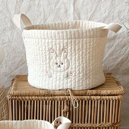 -キルティングバスケット おもちゃ おむつ 刺繍 収納ボックス ハンドル付き - mamahalo shop - おむつ収納 -  べビー服 - 子供服 - 男の子 - 女の子
