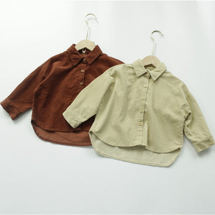 キッズ コーデュロイ 長袖 ルーズ シャツ ベージュ ブラウン ボーイズ - mamahalo shop - 長袖シャツ・ブラウス - ベビー服 - 子供服 - 男の子 - 女の子