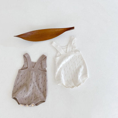 -☺︎ ベビーロンパース レースニット サスペンダーボディスーツ 2カラー - mamahalo shop - ノースリーブロンパース -  べビー服 - 子供服 - 男の子 - 女の子