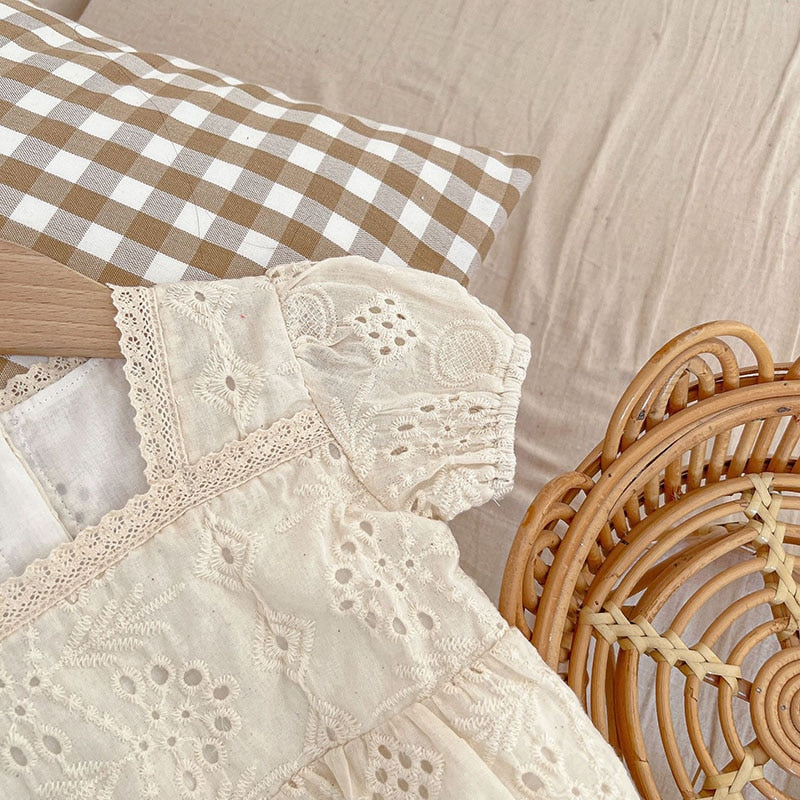 -☺︎ ベビー 刺繍 レース 半袖 ロンパース - mamahalo shop - 半袖ロンパース -  べビー服 - 子供服 - 男の子 - 女の子