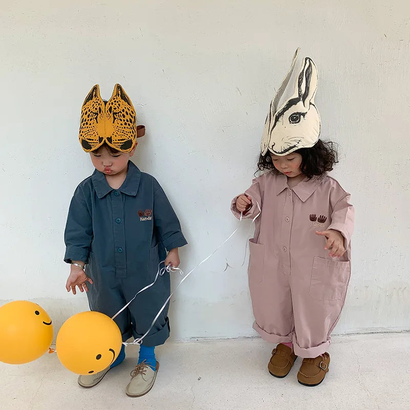 -キッズ 刺繍 長袖ジャンプスーツ つなぎ【mh0000168】 - mamahalo shop - 長袖ジャンプスーツ -  べビー服 - 子供服 - 男の子 - 女の子