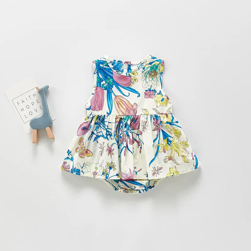 -# ベビーロンパース ノースリーブ スカートボディスーツ フラワー花柄プリント 2カラー【mh0006232】 - mamahalo shop - ノースリーブロンパース -  べビー服 - 子供服 - 男の子 - 女の子