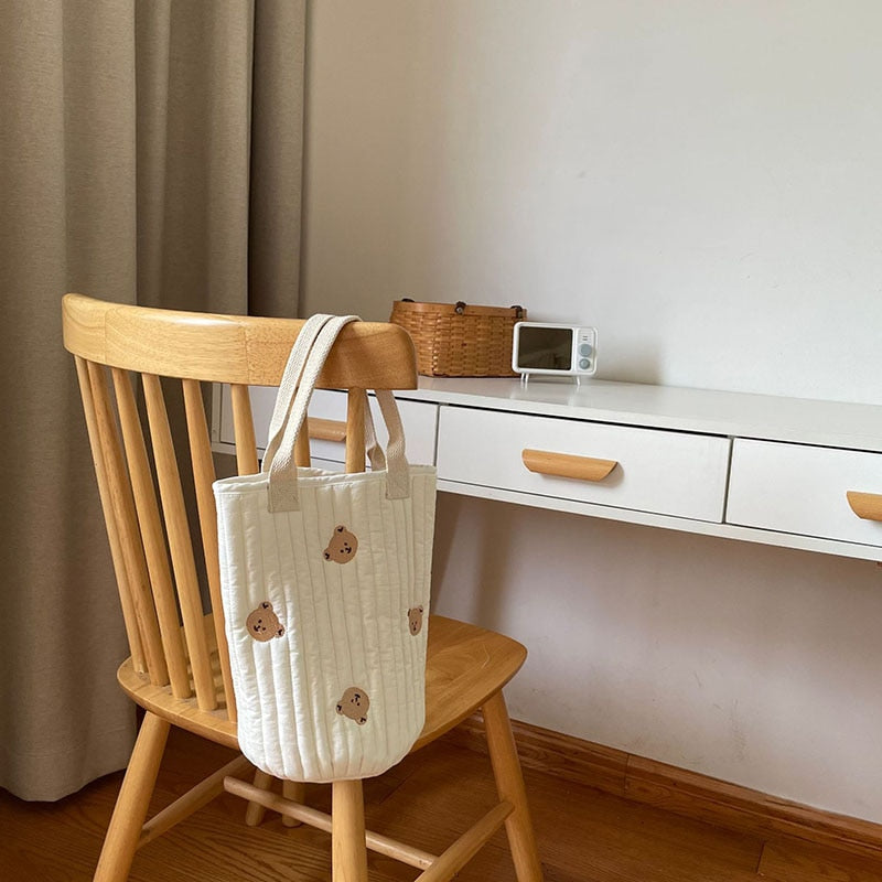 -キルティング 刺繍 バケツ バック ママバッグ くま オリーブ チューリップ - mamahalo shop - マザーズバッグ -  べビー服 - 子供服 - 男の子 - 女の子