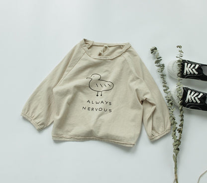 -キッズ あひる コットンリネン トップス Tシャツ - mamahalo shop - 長袖Tシャツ -  べビー服 - 子供服 - 男の子 - 女の子