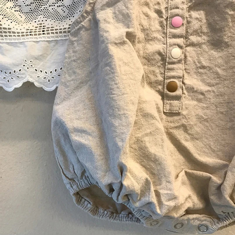 -☺︎ ベビーロンパース コットンリネン ノースリーブボディスーツ 2カラー - mamahalo shop - ノースリーブロンパース -  べビー服 - 子供服 - 男の子 - 女の子