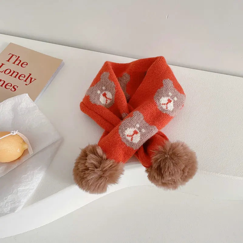 -キッズ くま ぽんぽん付き マフラー - mamahalo shop - ネックウォーマー -  べビー服 - 子供服 - 男の子 - 女の子