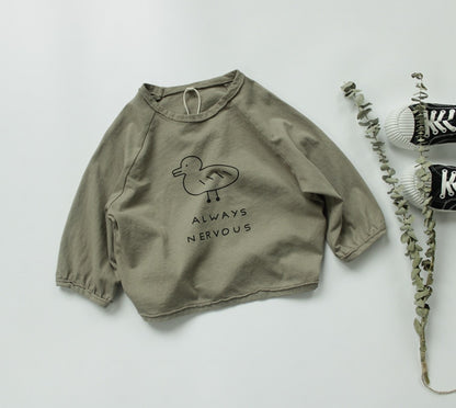 -キッズ あひる コットンリネン トップス Tシャツ - mamahalo shop - 長袖Tシャツ -  べビー服 - 子供服 - 男の子 - 女の子