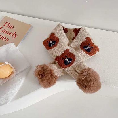 -キッズ くま ぽんぽん付き マフラー - mamahalo shop - ネックウォーマー -  べビー服 - 子供服 - 男の子 - 女の子