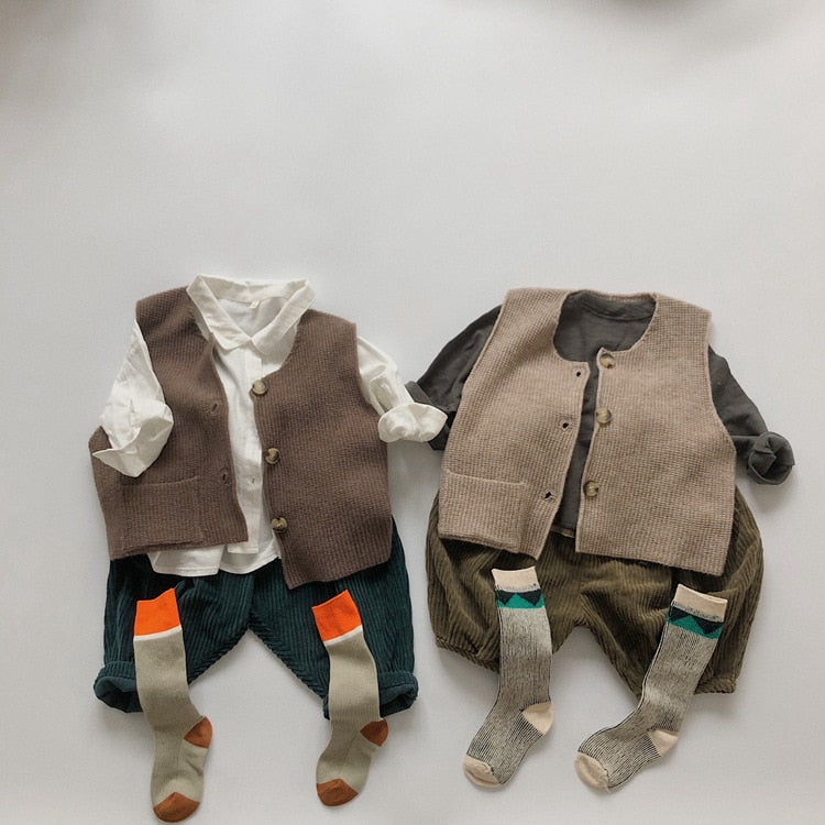 -キッズ ニット 前あき ベスト - mamahalo shop - ベスト -  べビー服 - 子供服 - 男の子 - 女の子