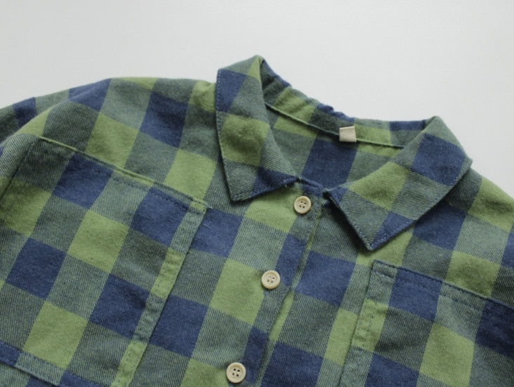 -キッズ ブロック チェック 長袖 シャツ - mamahalo shop - 長袖シャツ・ブラウス -  べビー服 - 子供服 - 男の子 - 女の子