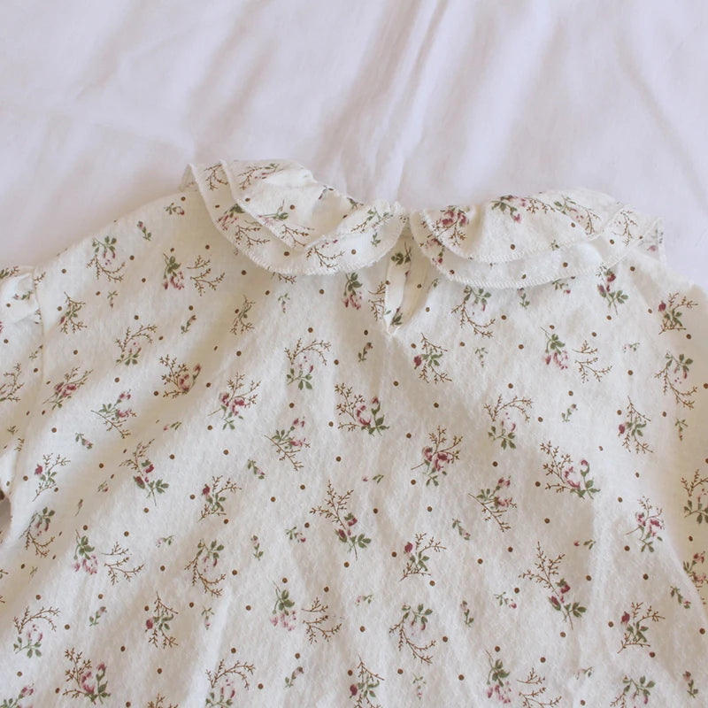 -キッズトップス 長袖ブラウス フラワー小花柄プリント ダブルフリル襟 - mamahalo shop - 長袖シャツ・ブラウス -  べビー服 - 子供服 - 男の子 - 女の子