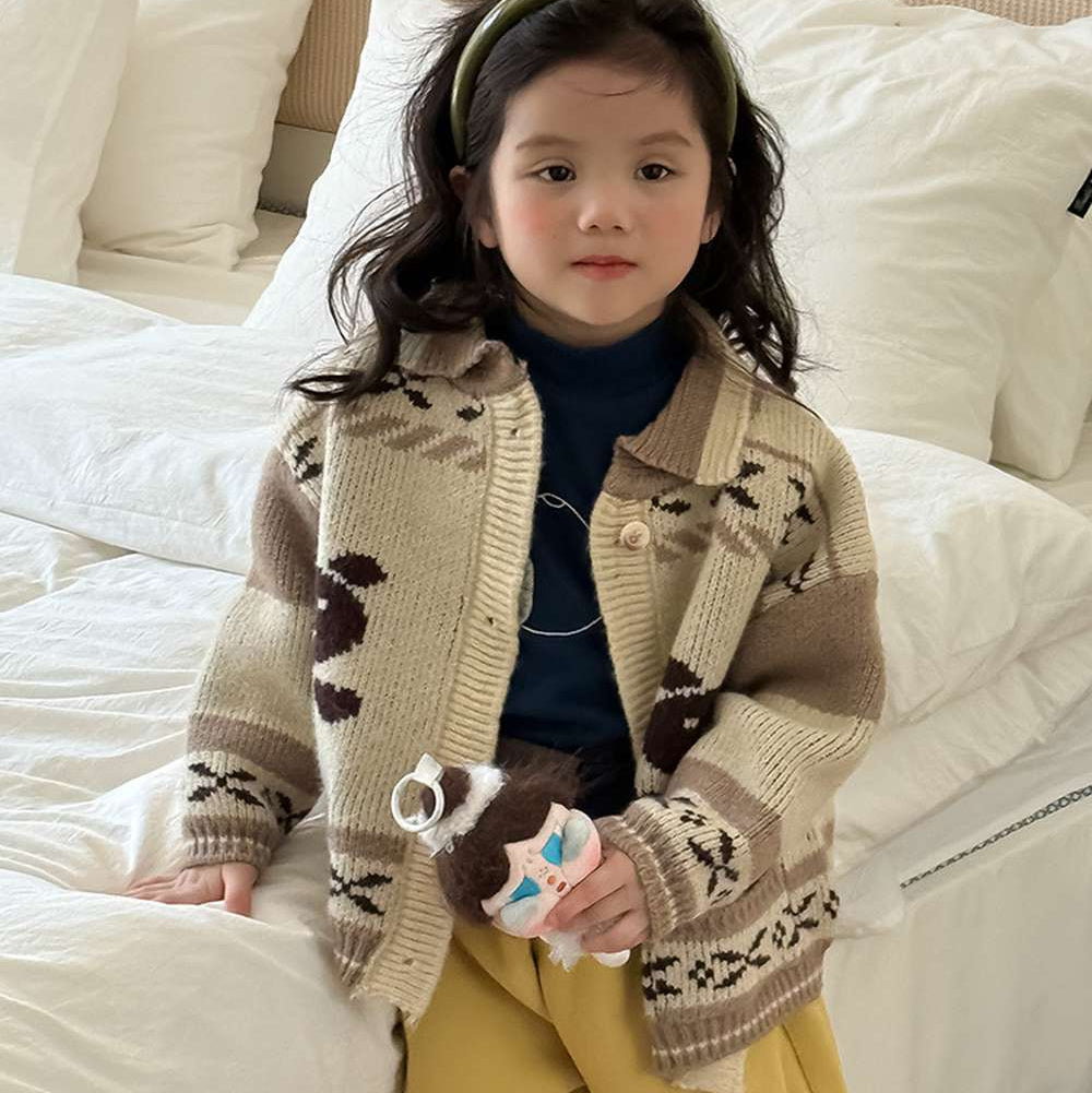 長袖ニットカーディガン ベアくま刺繍 厚手ヘビーウェイト【mh0011459】