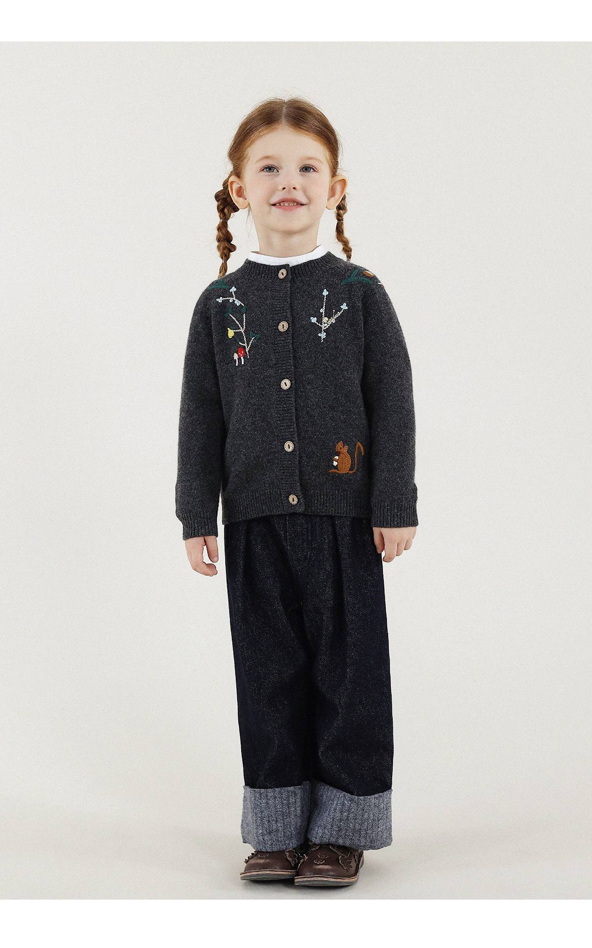-長袖カーディガン ウール混紡 刺繍デザイン クルーネック【mh0011343】 - mamahalo shop - カーディガン・パーカー -  べビー服 - 子供服 - 男の子 - 女の子