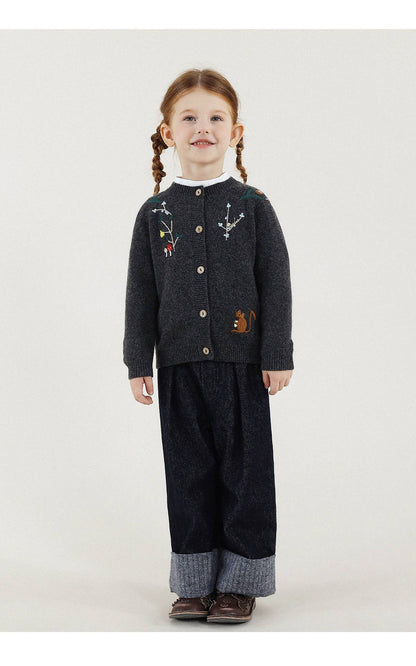 -長袖カーディガン ウール混紡 刺繍デザイン クルーネック【mh0011343】 - mamahalo shop - カーディガン・パーカー -  べビー服 - 子供服 - 男の子 - 女の子
