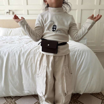 長袖ハイネックトップス | アップリケ刺繍 | 裏起毛モックネックカットソー【mh0011471】