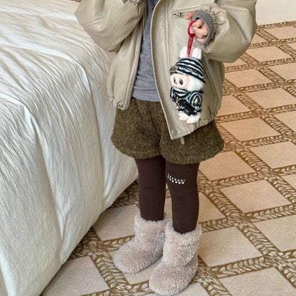 もこもこボアショートパンツ 裏地付き 秋冬 防寒 ボアパンツ【mh0011453】