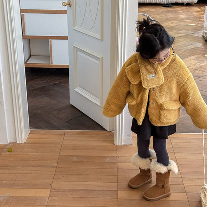 -シープボアジャケット 2点セット もこもこアウター ビッグポケット マフラーセット【mh0011408】 - mamahalo shop - ショートコート・ジャケット・ジャンパー -  べビー服 - 子供服 - 男の子 - 女の子