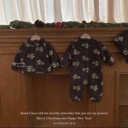 長袖ジャンプスーツ もこもこボア 花柄 カバーオール 帽子セット 暖かい 防寒【mh0011540】