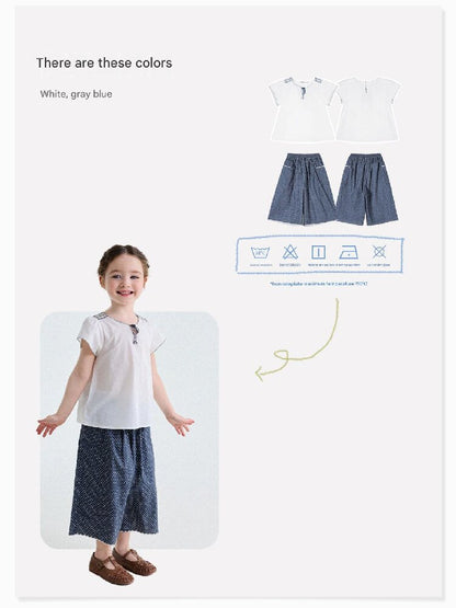 Embroidered Blouse and Polka Dot Pants スカラップ ドット柄 ブラウス ロングパンツ【mh0013194】
