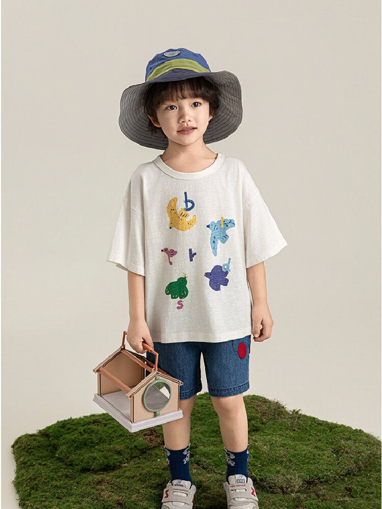 Bird Print Cotton Tee & Wide Shorts 小鳥プリント 半袖Tシャツ ショートパンツ【mh0012729】