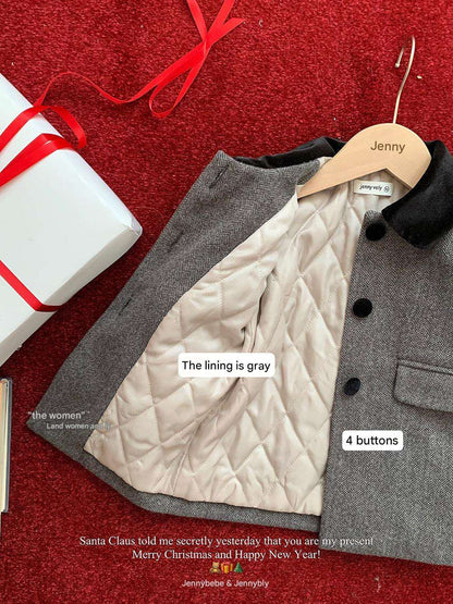 長袖ミドルコート ヘリンボーン柄 バイカラー襟 メルトン アウター【mh0011541】