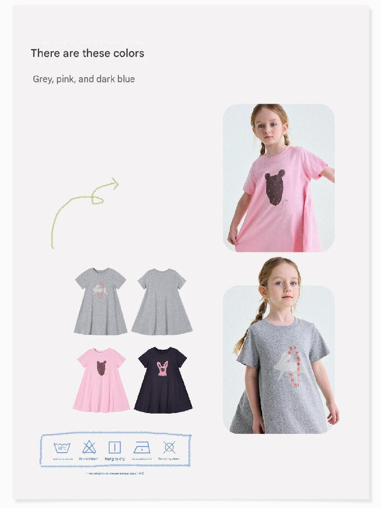 Rabbit Print A-line T-shirt Dress Aライン 半袖ワンピース【mh0013189】