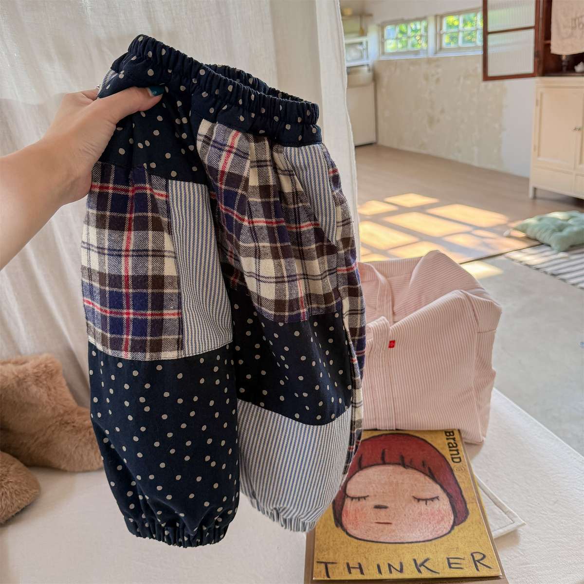 -パッチワークロングパンツ デニム調 キルティング 中綿入り【mh0011424】 - mamahalo shop - ロングパンツ・スウェットパンツ -  べビー服 - 子供服 - 男の子 - 女の子