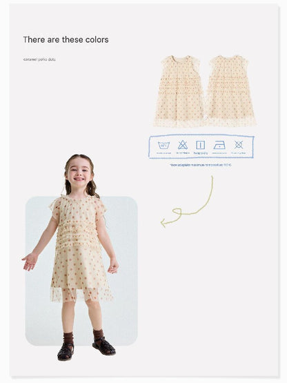 Polka Dot Ruffle Mesh Dress チュール フレンチスリーブワンピース【mh0013199】