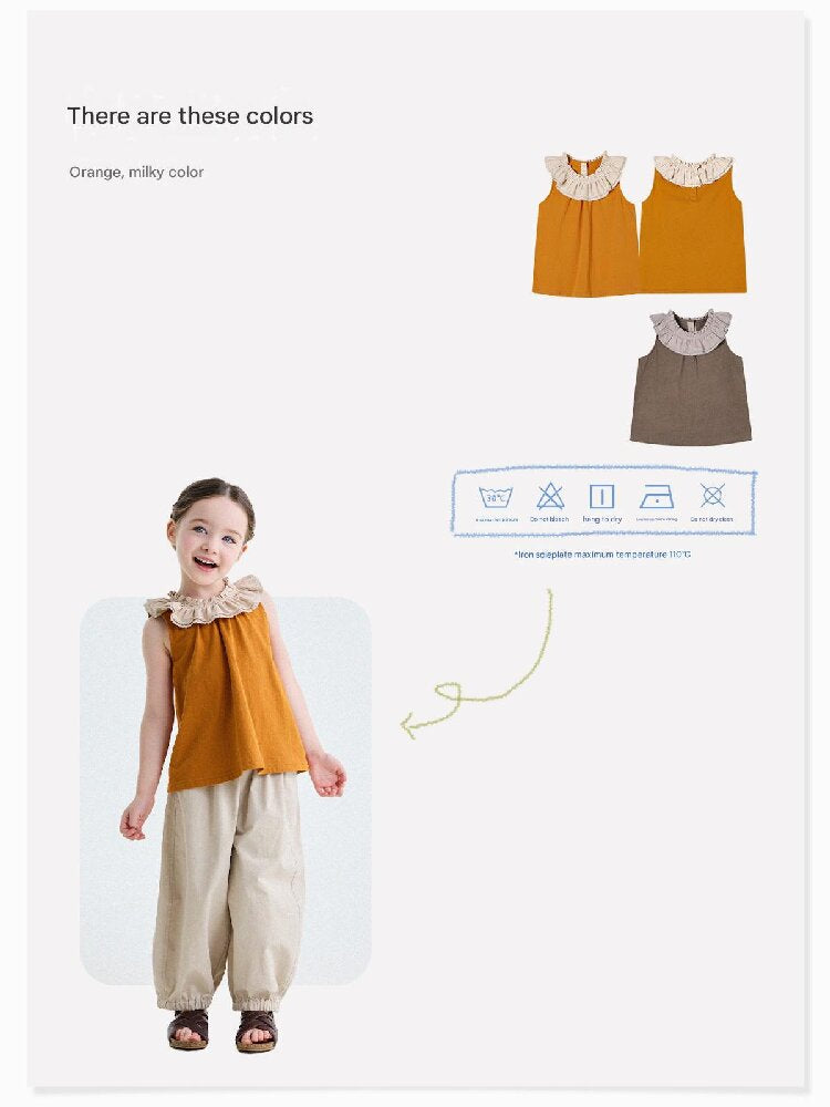 Ruffle Collar Cotton Vest フリルカラー ノースリーブブラウス【mh0013202】