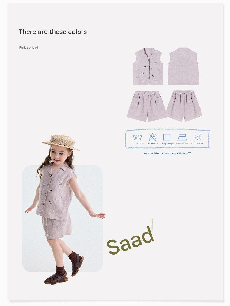 Embroidered Linen Sleeveless Shirt Shorts フルーツ刺繍 ノースリーブシャツ ショートパンツ【mh0013187】