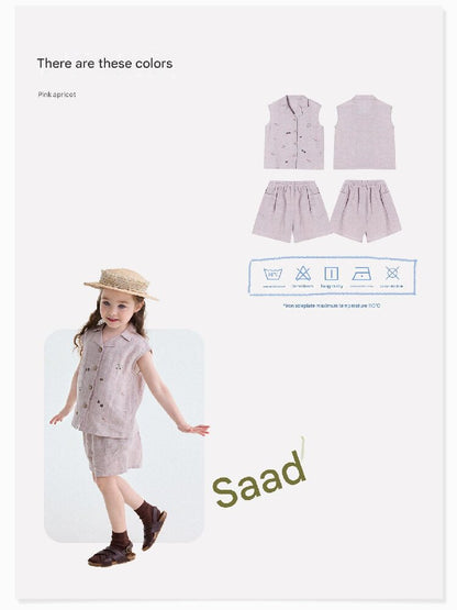 Embroidered Linen Sleeveless Shirt Shorts フルーツ刺繍 ノースリーブシャツ ショートパンツ【mh0013187】