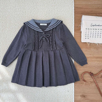 長袖ニットワンピース セーラー襟 プリーツスカート ベビー服【mh0011512】