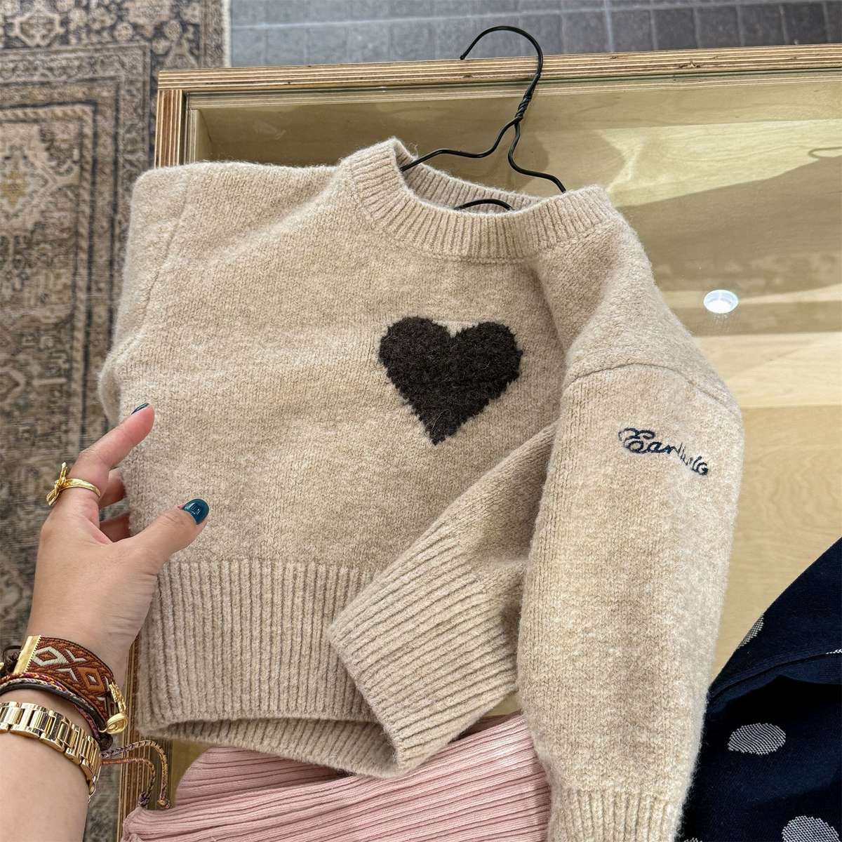 長袖ニット ハート柄プルオーバー クルーネック ゆるシルエット【mh0011432】