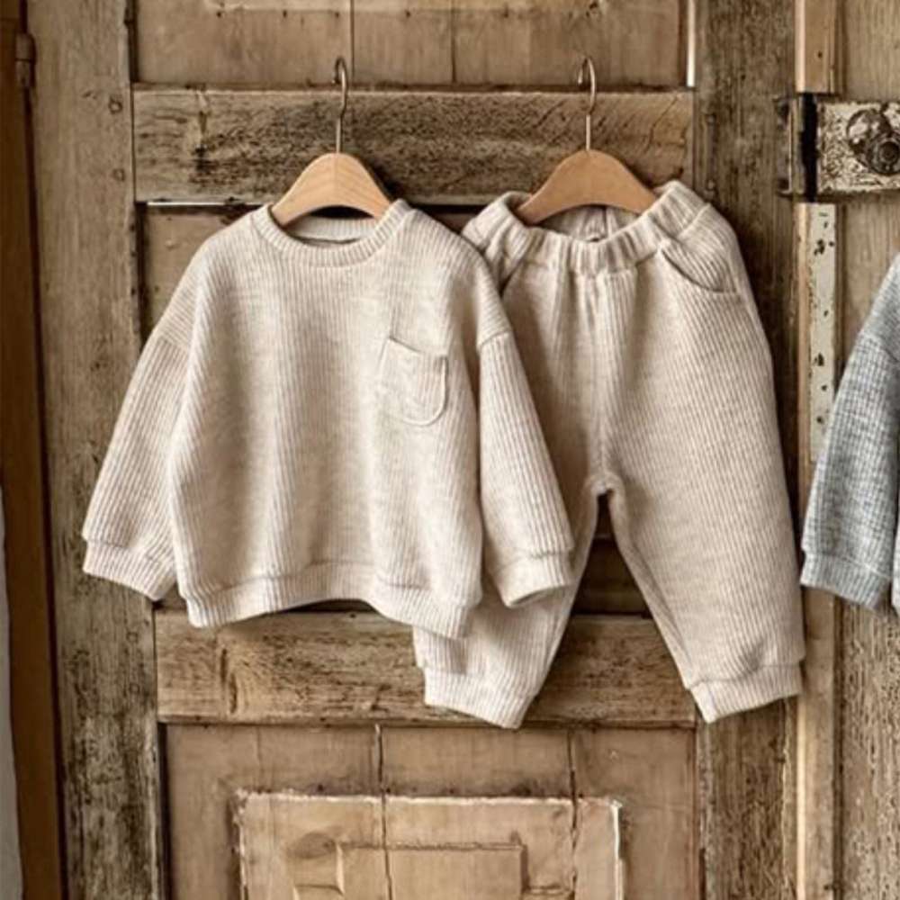 長袖スウェットセットアップ 2点セット | リブニット地 | ゆったり秋冬ベビー服【mh0011492】