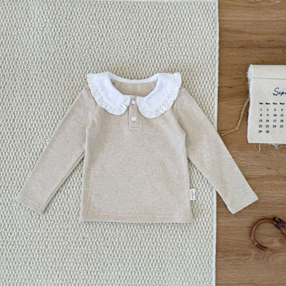 長袖Tシャツ フリル襟 フライス 裏起毛 リブTシャツ【mh0011508】