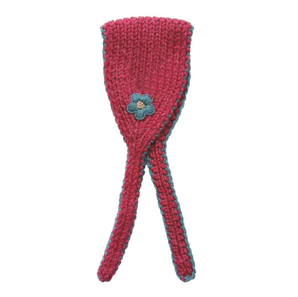 Knit hat/headband with flower crochet embroidery, perfect for warmth and protection for babies and kids [mh0011553]