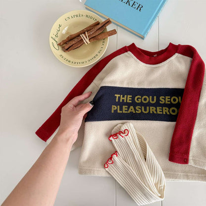 -長袖フリース ラグラン袖 プリントロゴ クルーネック トップス【mh0011426】 - mamahalo shop - 長袖Tシャツ -  べビー服 - 子供服 - 男の子 - 女の子