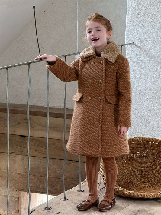 -ミドル丈コート ファーカラー プレッピーツイード風アウター【mh0011441】 - mamahalo shop - ショートコート・ジャケット・ジャンパー -  べビー服 - 子供服 - 男の子 - 女の子