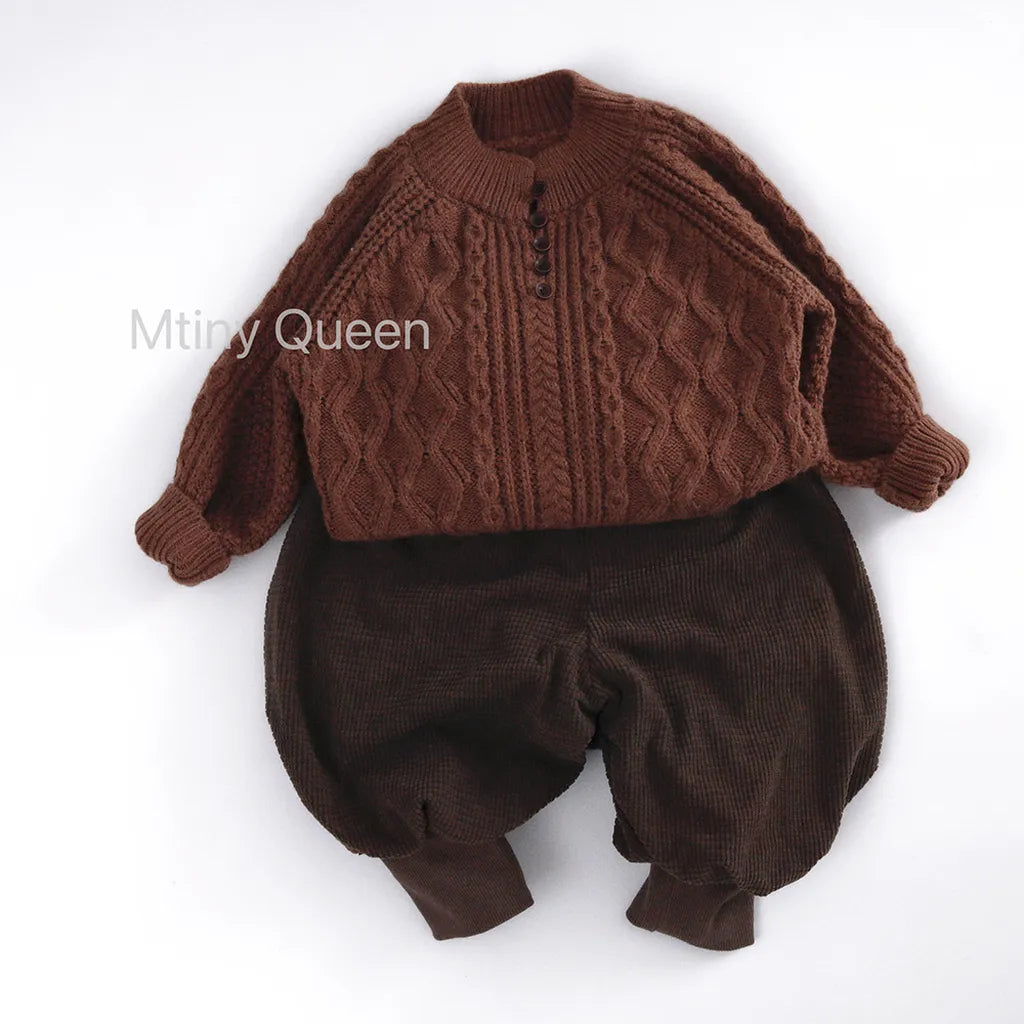 -ボタン付きケーブル編みニットセーター【mh0011087】 - mamahalo shop - ニット・セーター -  べビー服 - 子供服 - 男の子 - 女の子